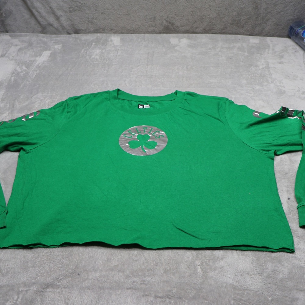 Boston Celtics Shirt Womes XL New Era Green Basketball Cropped Crew Graphic Tee